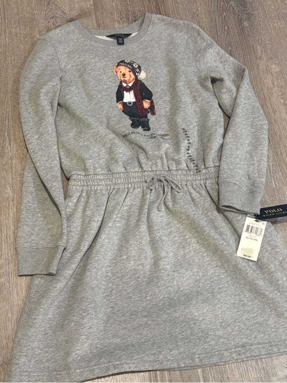 Polo by Ralph Lauren Girls' Gray Bear Sweatshirt Dress NWT